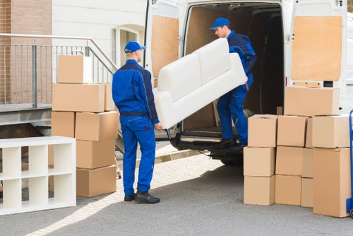 Removal van and packed boxes ready for a local move in Hornchurch